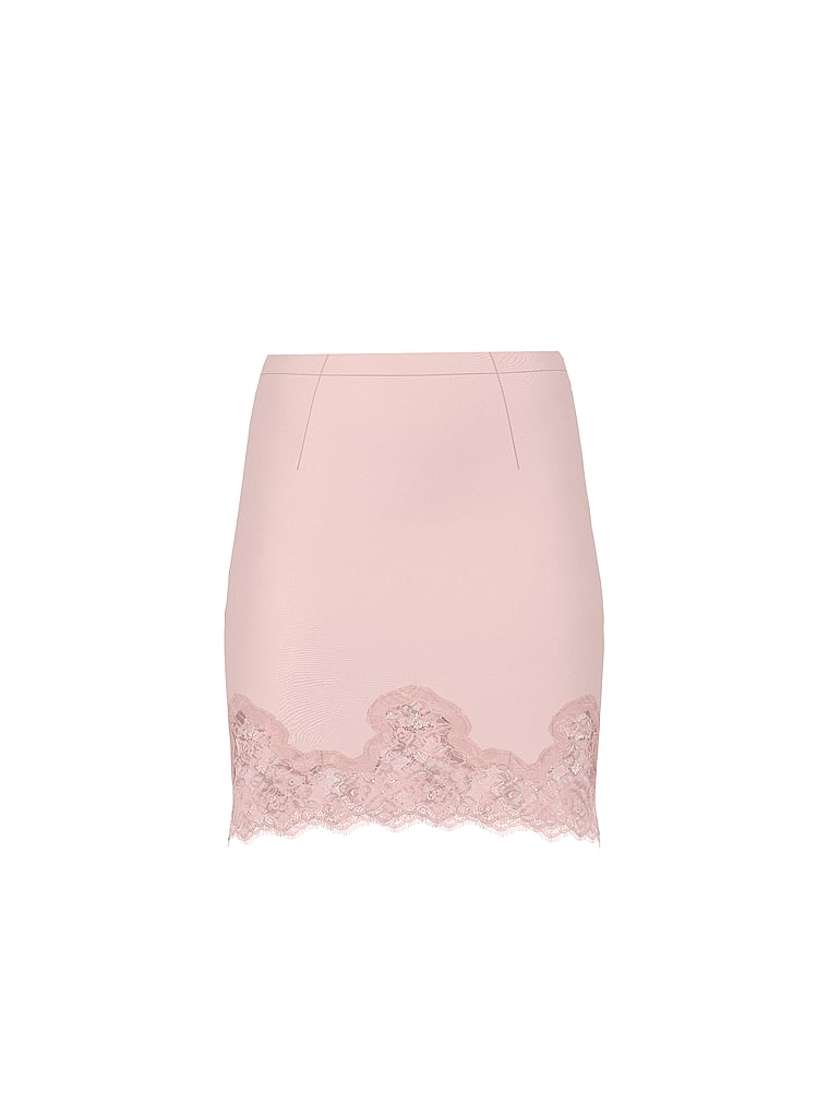 Satin Lace-Trim Skirt